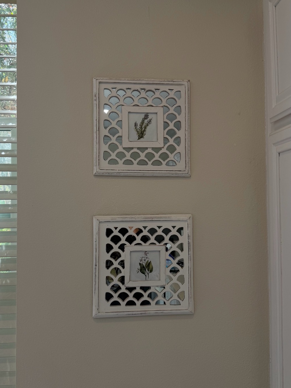 Distressed White Botanical Wall Frames - Set of 2